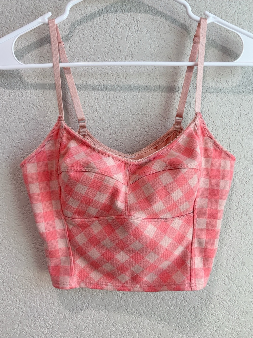 Intimately Free People Gingham Pink Crop Top Tank Top Medium